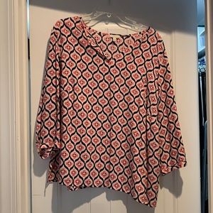 Talbots pink and navy popover top with 3/4 length sleeves